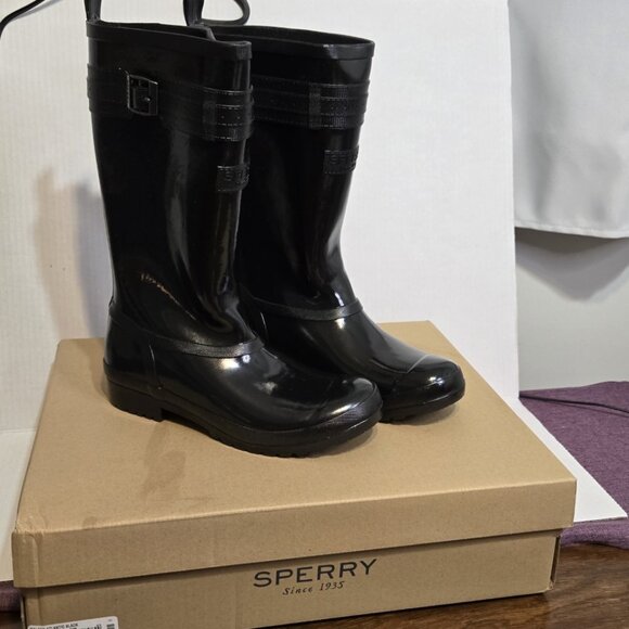 NEW SPERRY Waterproof Rubber Rain Boots Walker Atlantic Gloss Size 7 NIB - Picture 1 of 11